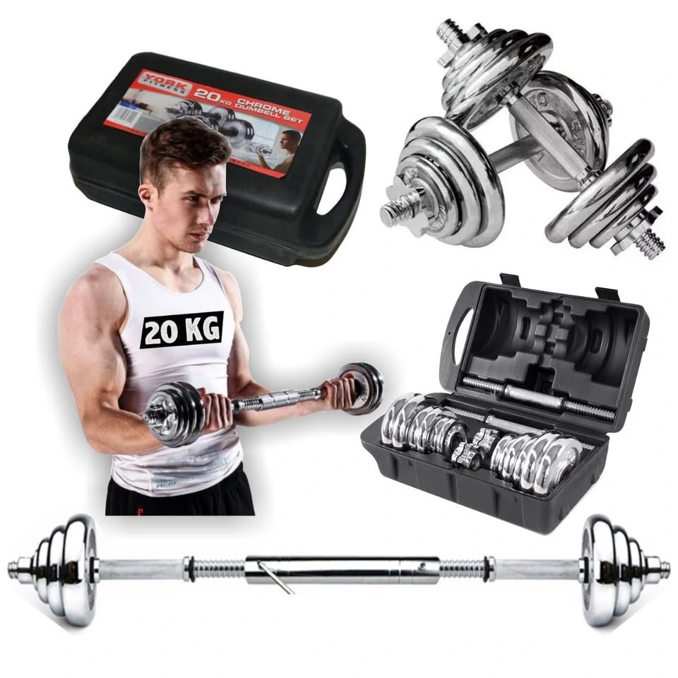 Set pesas mancuernas cromado 20kg